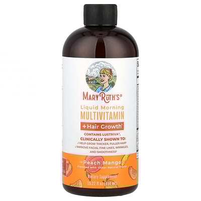 Product Image for MaryRuth's, Liquid Morning Multivitamin + Hair Growth, Peach Mango, 15.22 fl oz (450 ml)