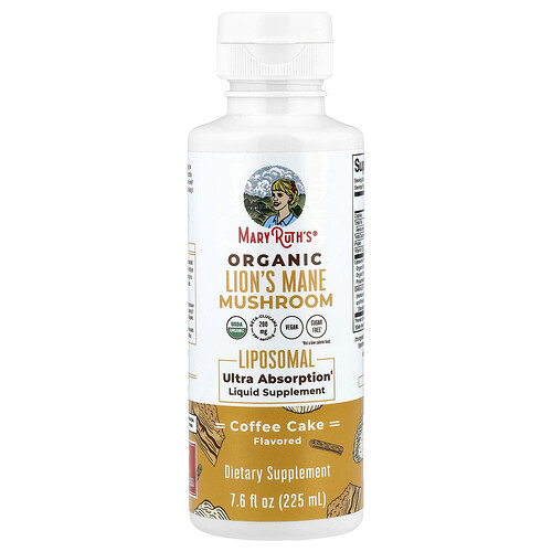 Maryruth's Organic Lion's Mane Mushroom, Liposomal Liquid Supplement, Coffee Cake , 7.6 fl oz (225 ml)