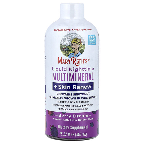 Maryruth's Liquid Nighttime Multimineral + Skin Renew, Berry Dream, 15.22 fl oz (450 ml)