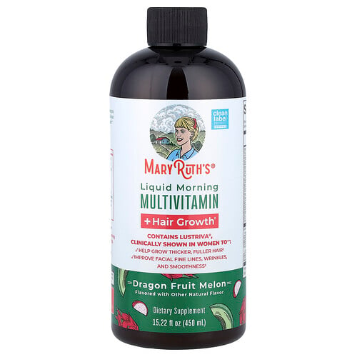 Maryruth's Liquid Morning Multivitamin + Hair Growth, Dragon Fruit Melon, 15.22 fl oz (450 ml)