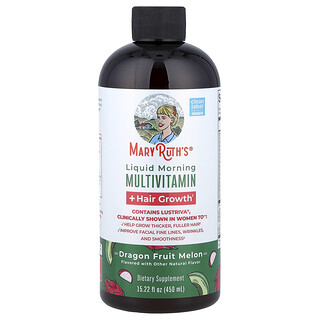 MaryRuth's, Folyékony reggeli multivitamin + hajnövekedést elősegítő, sárkánygyümölcs-dinnye ízű, 450 ml