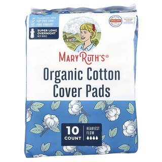 MaryRuth's, Bio-Baumwoll-Schutzpads   mit Flügeln, Super Long Overnight, Heaviest Flow, 10 Pads