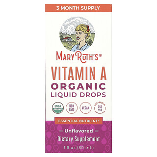 MaryRuth's, Gotas de vitamina A orgánica líquida, Sin sabor, 750 mcg, 30 ml (1 oz. líq.)
