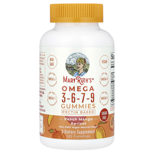 Maryruth's Omega 3-6-7-9 Gummies, Peach Mango Apricot, 120 Gummies