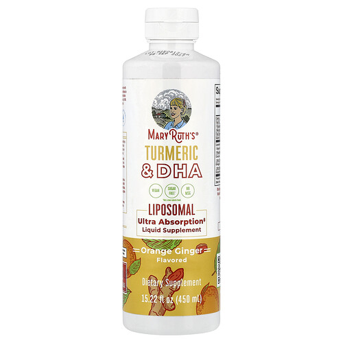 MaryRuth's, Suplemento liposomal líquido con cúrcuma y DHA, Naranja y jengibre, 450 ml (15,22 oz. líq.)