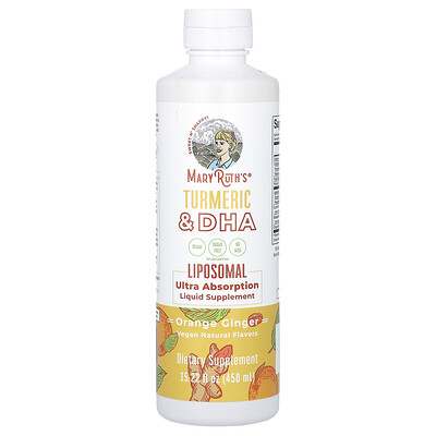 Product Image for MaryRuth's, Turmeric & DHA Liposomal Liquid Supplement, Orange Ginger, 15.22 fl oz (450 ml)