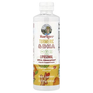 MaryRuth's, Turmeric & DHA Liposomal Liquid Supplement, liposomales flüssiges Ergänzungsmittel mit Kurkuma und DHA, Orange-Ingwer, 450 ml (15,22 fl. oz.)
