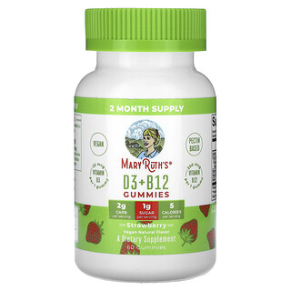 MaryRuth's, D3 + B12 Gummies, Strawberry, 60 Gummies