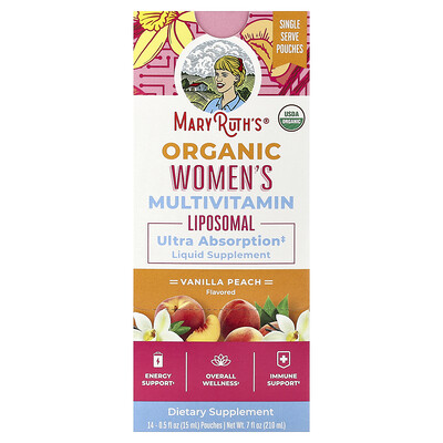 MaryRuth's, Suplemento multivitamínico liposomal orgánico para mujeres, Vainilla y melocotón, 14 sobres, 15 ml (0,5 oz. líq.) cada uno
