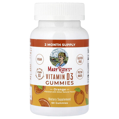 MaryRuth's, Gomitas con vitamina D3, Naranja, 25 mcg, 60 gomitas
