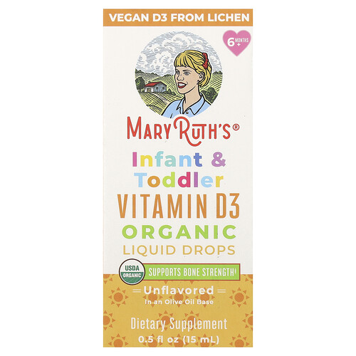 MaryRuth's, Organic Infant & Toddler Liquid Drops, flüssige Bio-Vitamin-D3-Tropfen für Säuglinge und Kleinkinder, ab 6 Monaten, geschmacksneutral, 15 ml (0,5 fl. oz.)