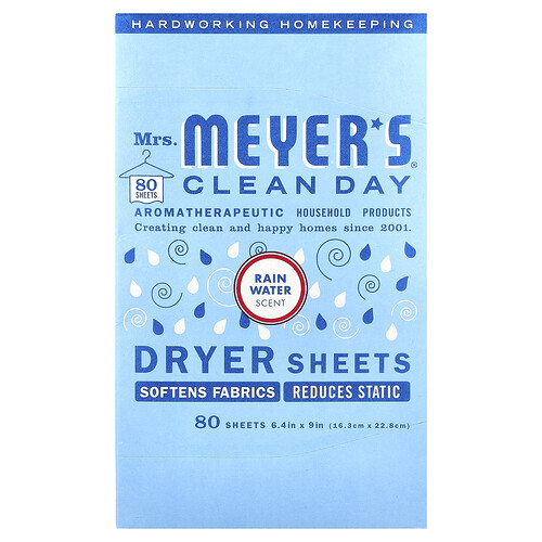 Mrs. Meyers Clean Day Dryer Sheets, Rain Water , 80 Sheets