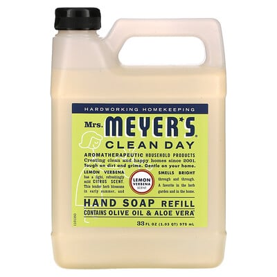 Купить Mrs. Meyers Clean Day Жидкое мыло для рук в экономичной упаковке с ароматом лимонной вербены, 975 мл (33 жидких унции)