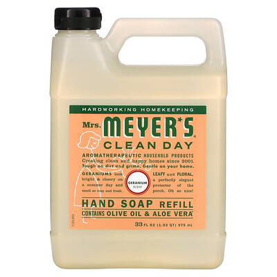Mrs. Meyers Clean Day Жидкое мыло для рук в экономичной упаковке с ароматом герани, 975 мл (33 жидких унции)