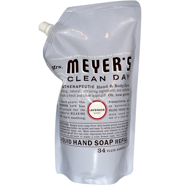 Mrs. Meyers Clean Day, Aromatherapeutic Hand & Body Care, Liquid Hand Soap Refill, Lavender, 34 fl oz (1 l) (Discontinued Item) 