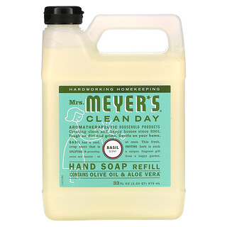 Mrs. Meyers Clean Day, жидкое мыло для рук, сменный блок, базилик, 975 мл (33 жидк. унции)