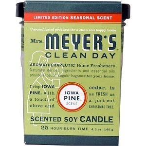 Mrs. Meyers Clean Day, Ароматические соевые свечи, Сосновый аромат Айовы, 4,9 унции (140 г)