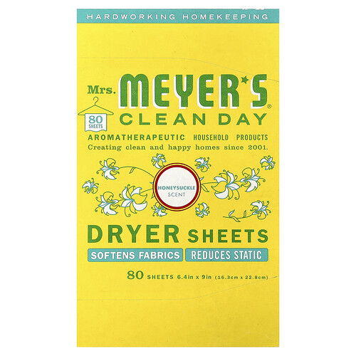 Mrs. Meyers Clean Day, Dryer Sheets, Honeysuckle, 80 Sheets