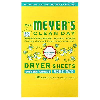 Mrs. Meyers Clean Day, Dryer Sheets, Honeysuckle, 80 Sheets