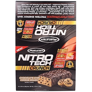 Muscletech, Nitro Tech Crunch Bars, Chocolate Chip Cookie Dough,12-2.29 oz (65g), Net Wt 1.72 lbs