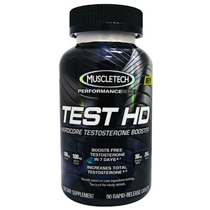 Muscletech, Test HD, мощнейший усилитель выработки тестостерона, 90 капсуловидных таблеток с быстрым высвобождением