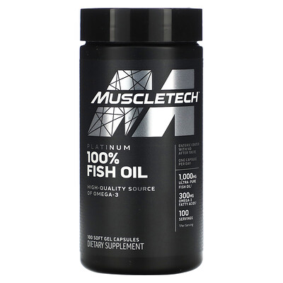 MuscleTech Platinum 100% Omega Fish Oil, Essential (серия), рыбий жир с омега-3 жирными кислотами, 100мягких желейных капсул