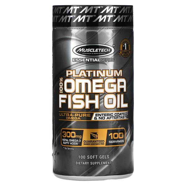 Muscletech, Platinum 100% Omega Fish Oil, Essential (серия), рыбий жир с омега-3 жирными кислотами, 100 мягких желейных капсул
