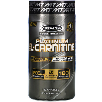 Muscletech Essential Series, 100% L-карнитин Platinum, 500 мг, 180 капсул