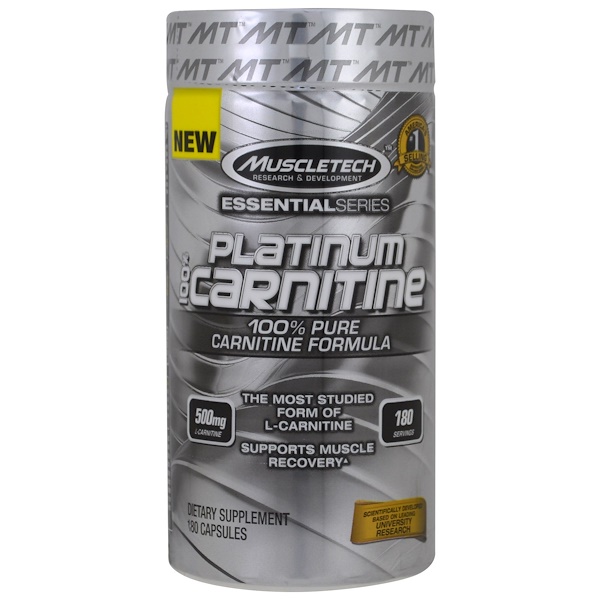 Muscletech, Essential Series, Platinum 100% Carnitine, 500 mg, 180 Capsules