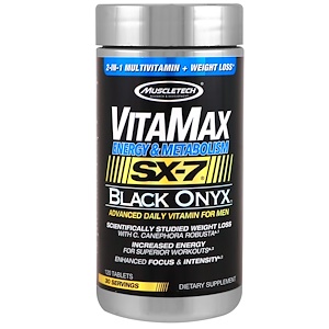 Muscletech, VitaMax, энергия и метаболизм, SX-7, черный оникс, для мужчин, 120 таблеток