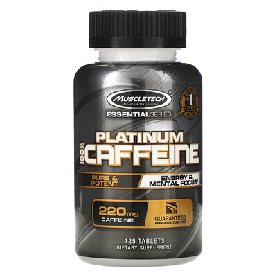 Muscletech серия Essential, Platinum 100% Caffeine, 220 мг, 125 таблеток