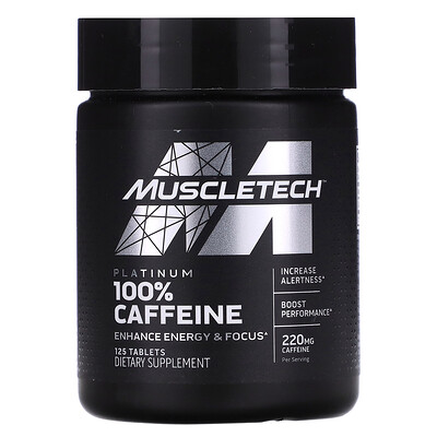 Muscletech Platinum 100%, кофеин, 220 мг, 125 таблеток