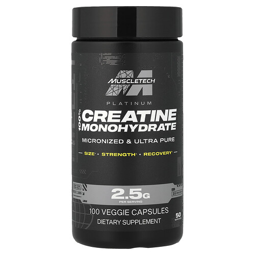 MuscleTech, Platinum, 100% Creatine Monohydrate, 100 Veggie Capsules (1.25 g per Capsule)