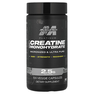 MuscleTech, Platino, Monohidrato de creatina al 100 %, 100 cápsulas vegetales (1,25 g por cápsula)