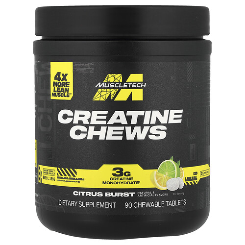 MuscleTech, Creatine Chews, Kreatin-Kautabletten, Citrus Burst, Kreatin-Kautabletten, 90 Kautabletten (1 g pro Tablette)