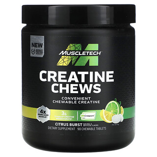 MuscleTech, Creatine Chews, Kreatin-Kautabletten, Citrus Burst, Kreatin-Kautabletten, 90 Kautabletten (1 g pro Tablette)