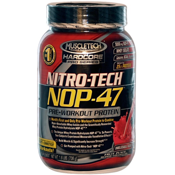 Muscletech, NitroTech, NOP47, PreWorkout Protein, Fruit Punch, 1.6
