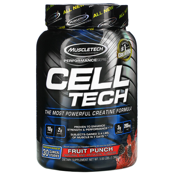 Performance Series, CELL-TECH, The Most Powerful Creatine Formula, Fruit Punch, 3.00 lbs (1.36 kg)