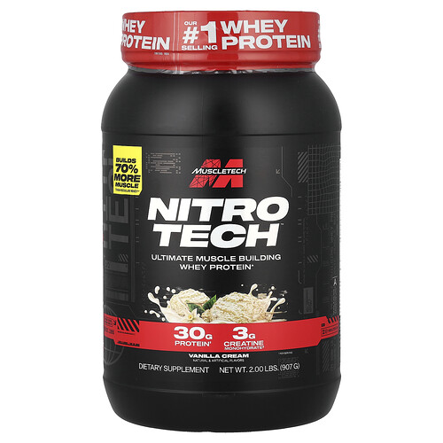 MuscleTech, Nitro-Tech™ Ultimate Muscle Building Whey Protein, Vanilla Cream, 2 lbs (907 g)
