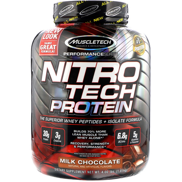 Muscletech, ニトロテック、ホエイペプチド＆アイソレートプライマリーソース、ミルクチョコレート、1.81 ㎏（4.00 lbs）