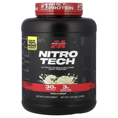 MuscleTech, Proteína de suero de leche Nitro-Tech™, Crema de vainilla, 1,81 kg (4 lb)