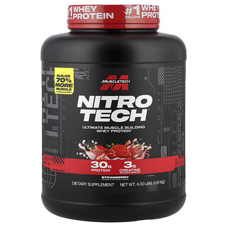 MuscleTech, Performance Series, Nitro Tech, Fonte Primária de Peptídeos e Isolado de Whey, Morango, 1,81 kg (4 lb)