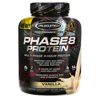 Muscletech, Performance Series, Phase8, protéines 8 heures multi-phase, vanille, 2,09 kg (4.60 lb)