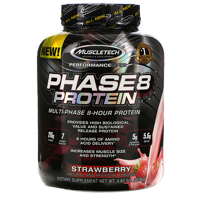 

Muscletech Серия Performance, Phase8, многофазный 8-часовой белок, со вкусом клубники, 2,09 кг (4,60 фунта)