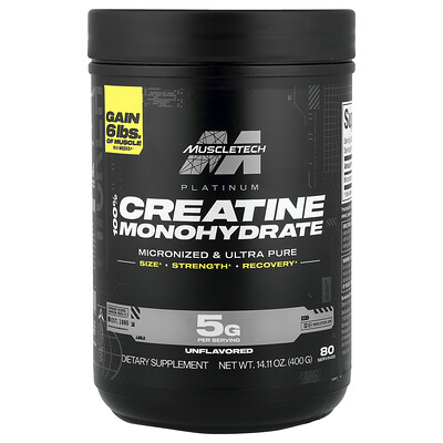 Product Image for MuscleTech, Platinum 100% Creatine Monohydrate, Unflavored, 14.11 oz (400 g)