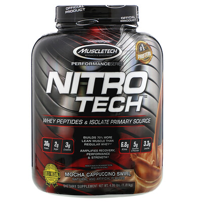 

Muscletech NitroTech, основной источник пептидов и изолятов сывороточного белка, мокачино, 1,81 кг (4,00 фунта)