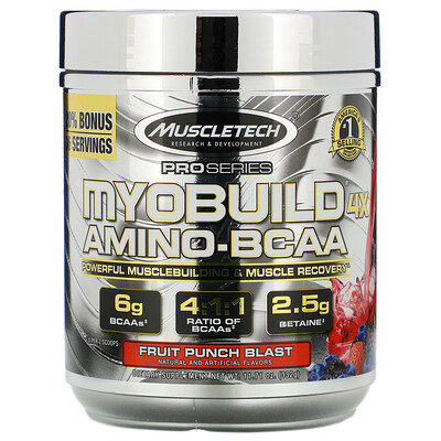 Muscletech MyoBuild 4X Amino-BCAA, взрывной вкус фруктового пунша, 332 г (11,71 фунта)