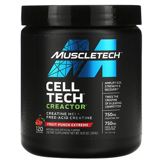 Muscletech, Cell Tech CREACTOR, Creatine HCl + Free-Acid Creatine, Fruit Punch Extreme, 9.51 oz (269 g)