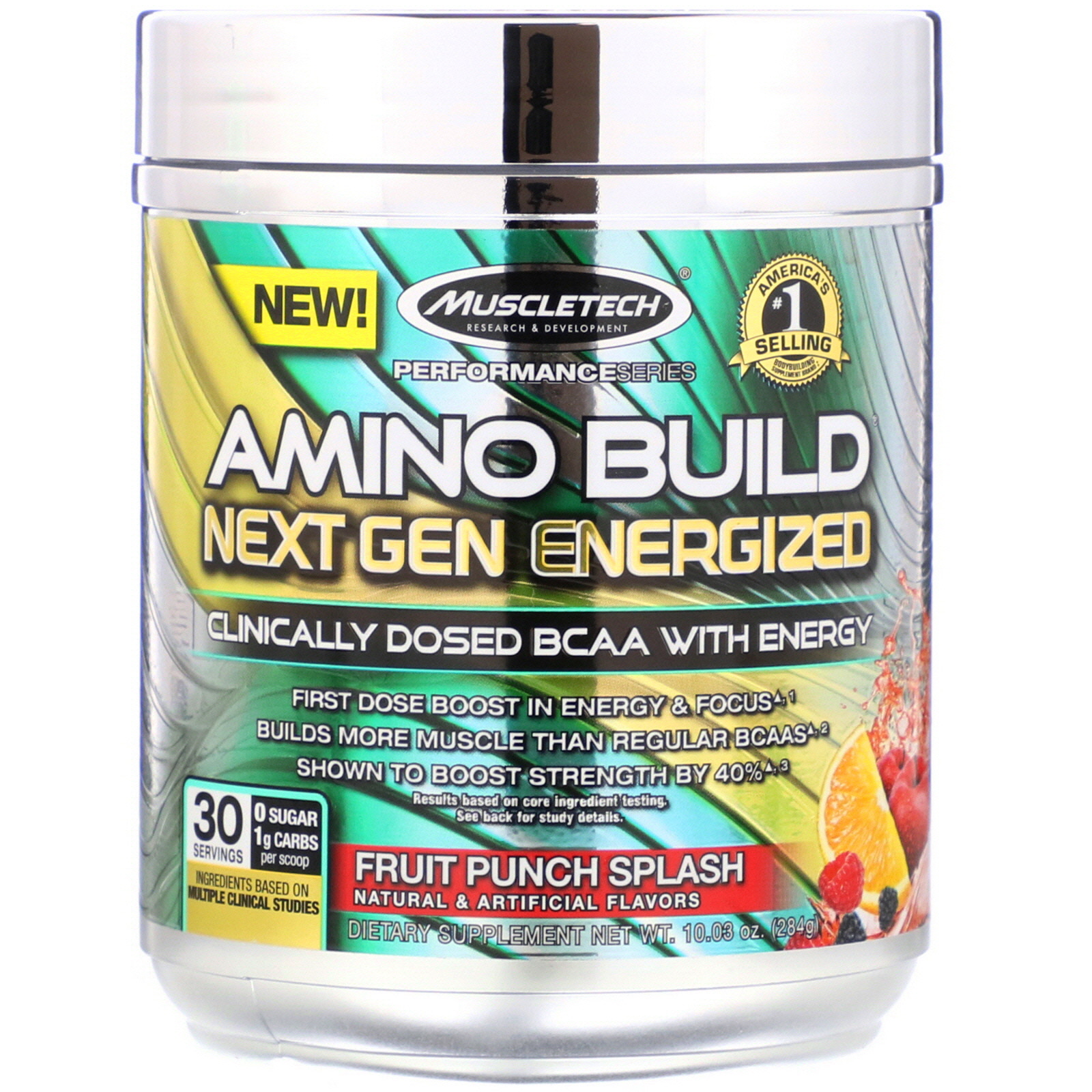 Muscletech, Amino Build, Next Gen Energized BCAA, Fruit Punch Splash ...
