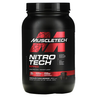 Muscletech, Nitro-Tech（ニトロテック）リップド、究極のタンパク質＋減量成分、チョコレートファッジブラウニー、907g（2ポンド）